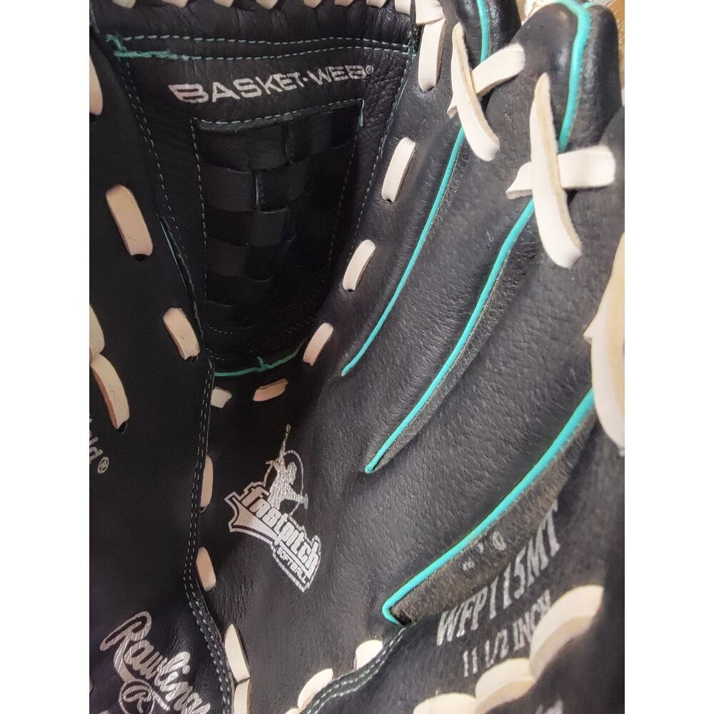 Rawlings The Gold Glove Co. WFP115MT Leather Palm Black w/Teal Trim 11 1/2 INCH - Picture 4 of 12